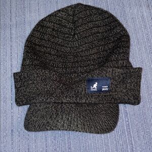 Kangol Brimmed Knit Beanie Cap, Gray and Black